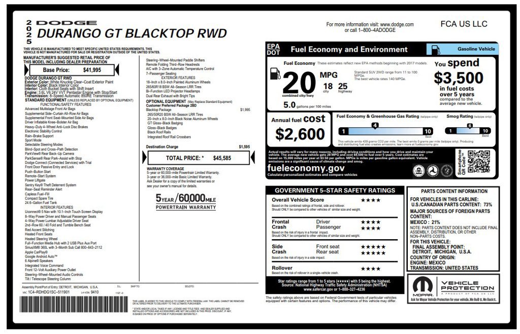 Used 2025 Dodge Durango GT w/ Blacktop Package RWD image 3