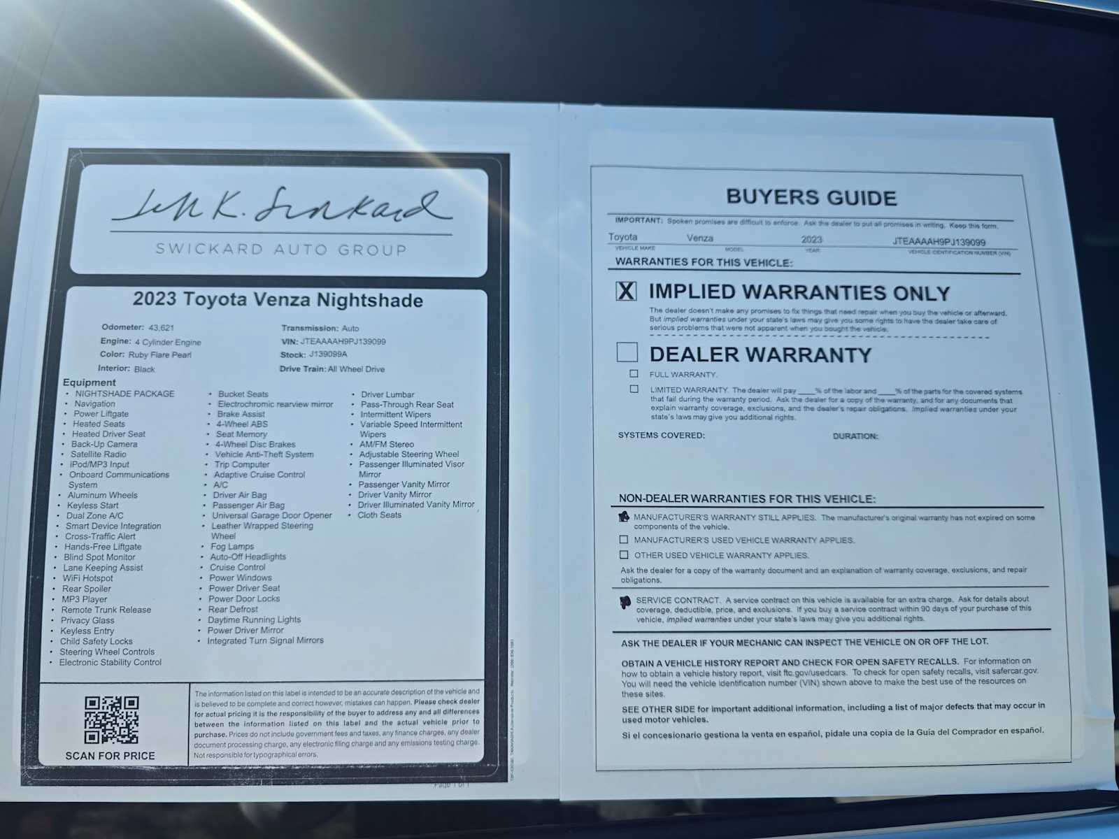 Used 2023 Toyota Venza Nightshade image 19