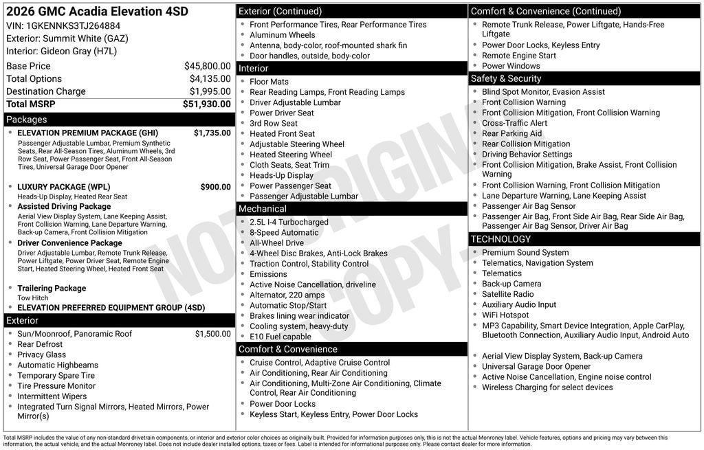 New 2026 GMC Acadia Elevation w/ Elevation Premium Package AWD/4WD image 5