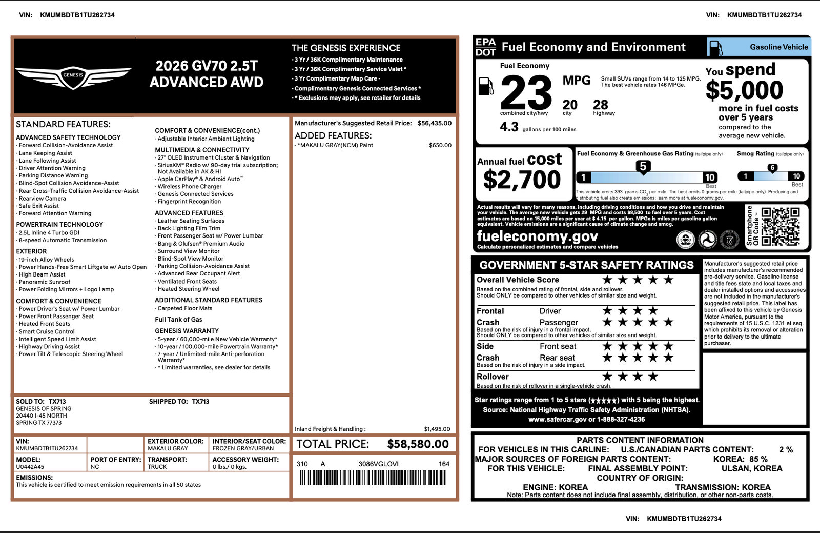 Certified 2026 Genesis GV70 2.5T Advanced AWD/4WD image 3