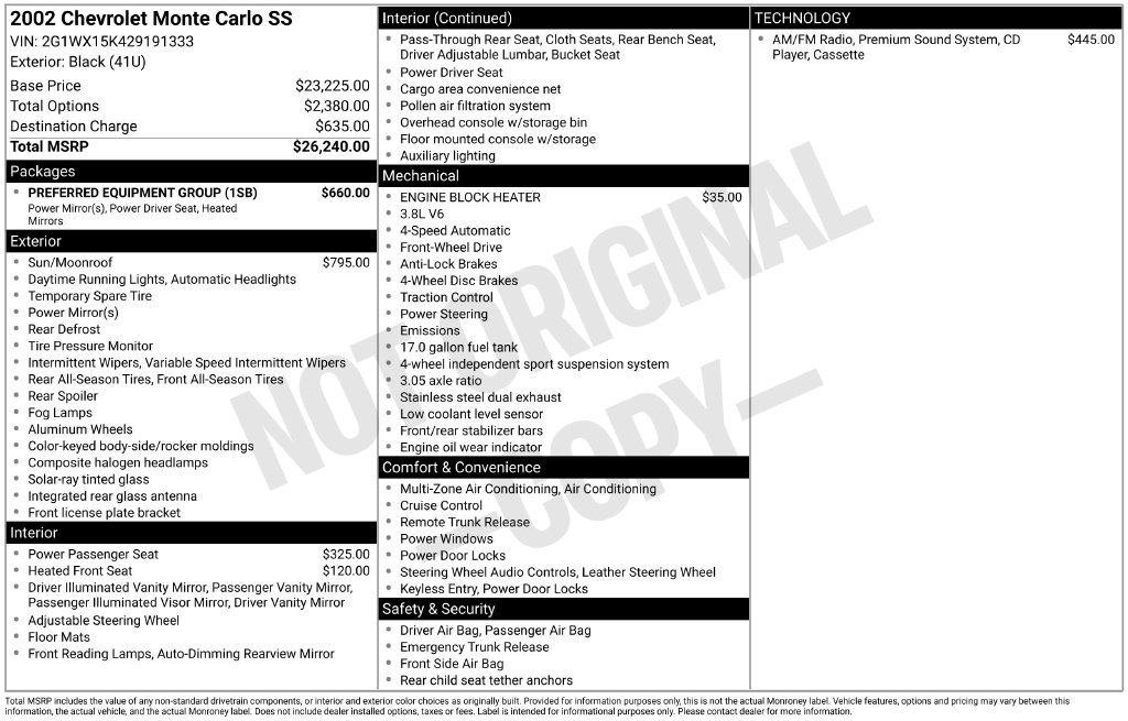 Used 2002 Chevrolet Monte Carlo SS w/ Preferred Equipment Group FWD image 34