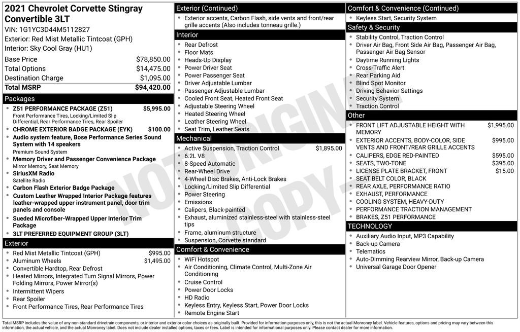 Used 2021 Chevrolet Corvette Stingray Premium Conv w/ Z51 Performance Package image 16