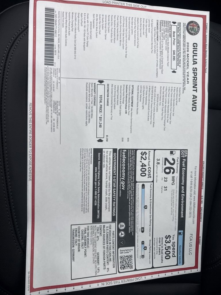 New 2026 Alfa Romeo Giulia AWD w/ Driving Assist Package image 25