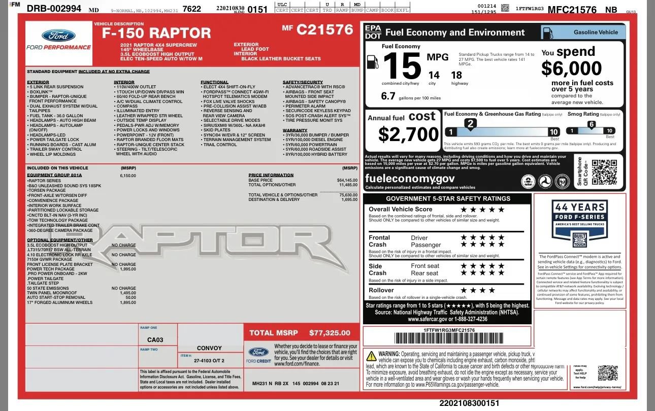 Used 2021 Ford F150 Raptor w/ Equipment Group 801A High AWD/4WD image 35