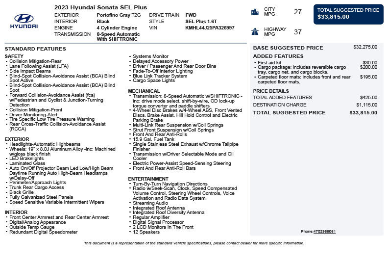 Used 2023 Hyundai Sonata SEL Plus w/ Cargo Package FWD image 3