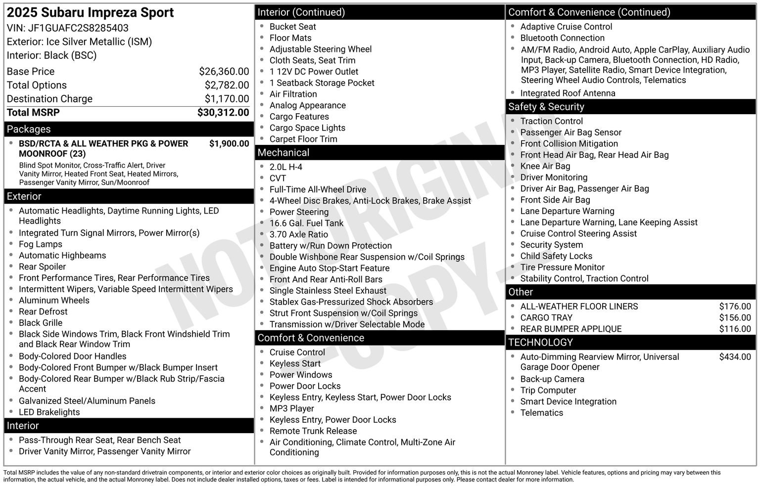New 2025 Subaru Impreza 2.0i Sport image 14