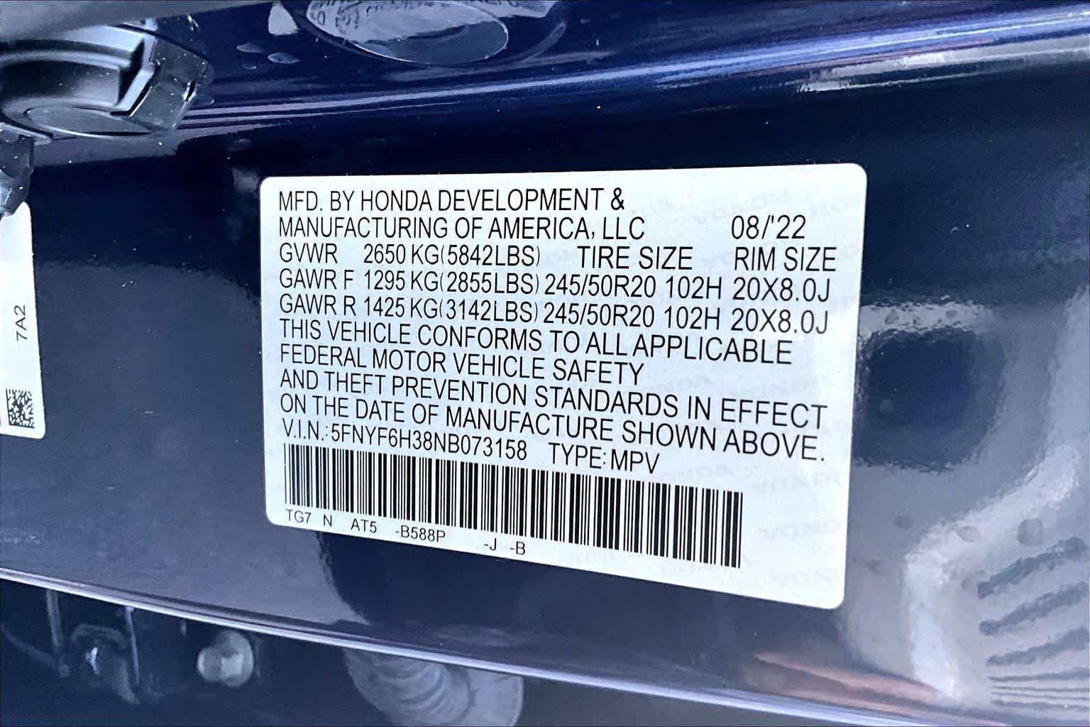 Certified 2022 Honda Pilot Sport image 32