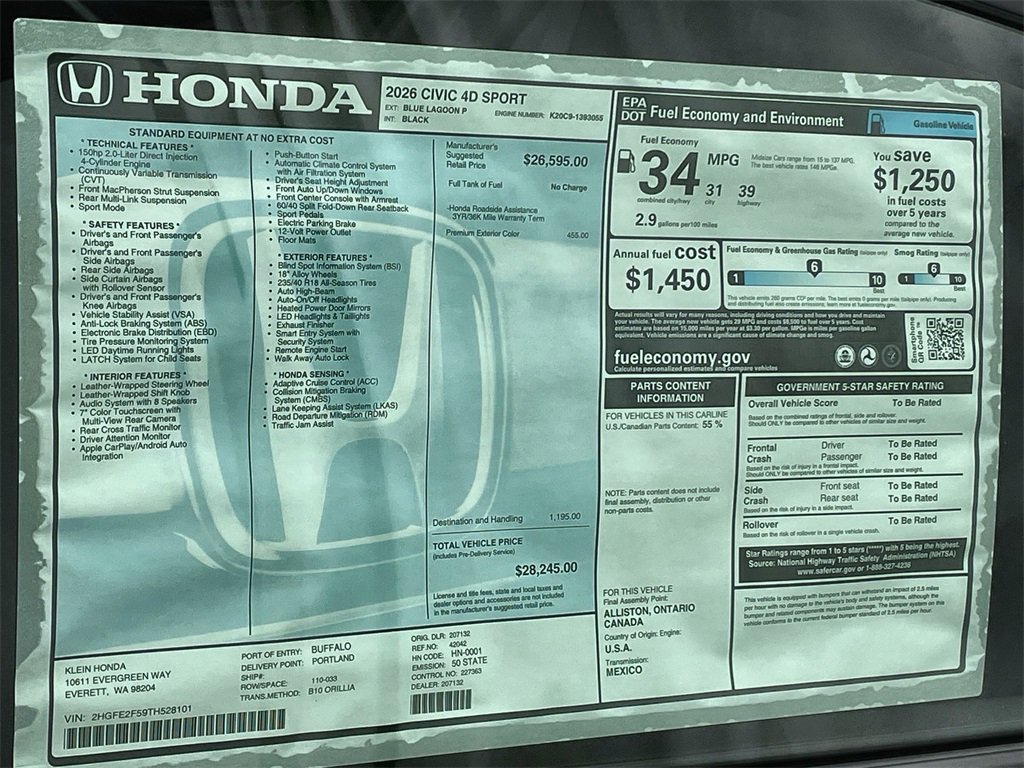 New 2026 Honda Civic Sport image 31