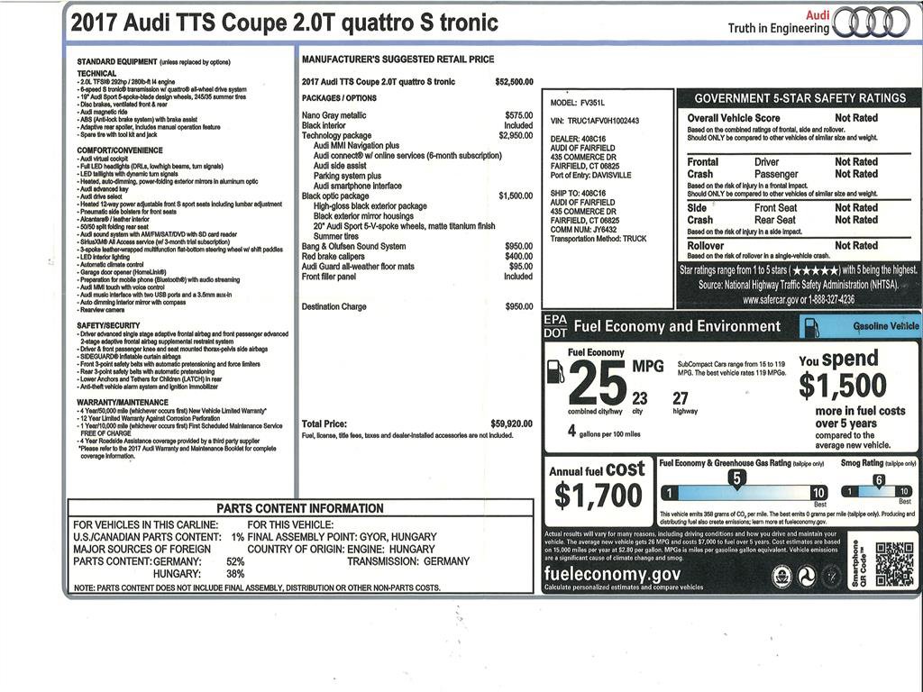 Used 2017 Audi TTS 2.0T Coupe w/ Technology Package image 37