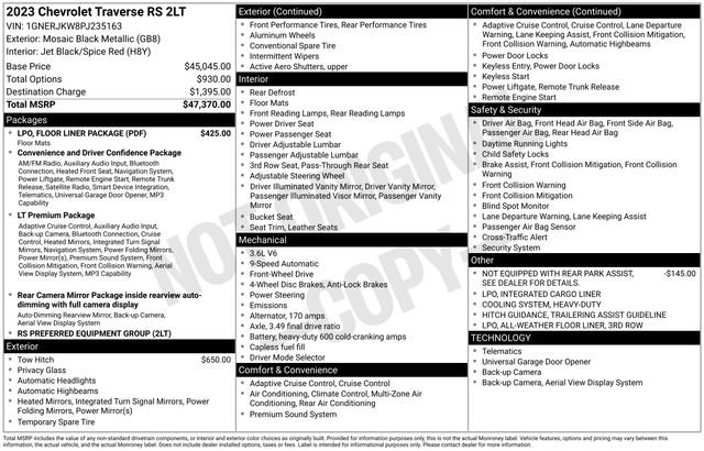 Used 2023 Chevrolet Traverse RS w/ LPO, Floor Liner Package FWD image 9
