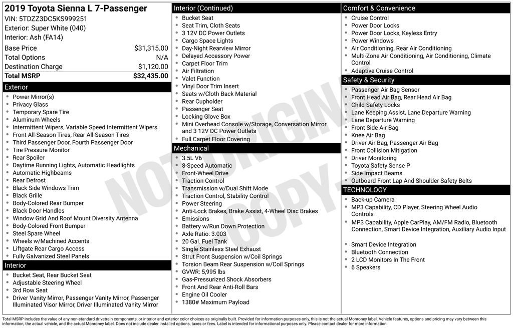 Used 2019 Toyota Sienna L FWD image 31