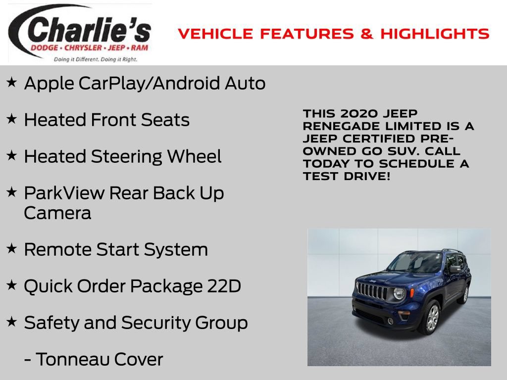Certified 2020 Jeep Renegade Limited w/ Safety and Security Group AWD/4WD image 7