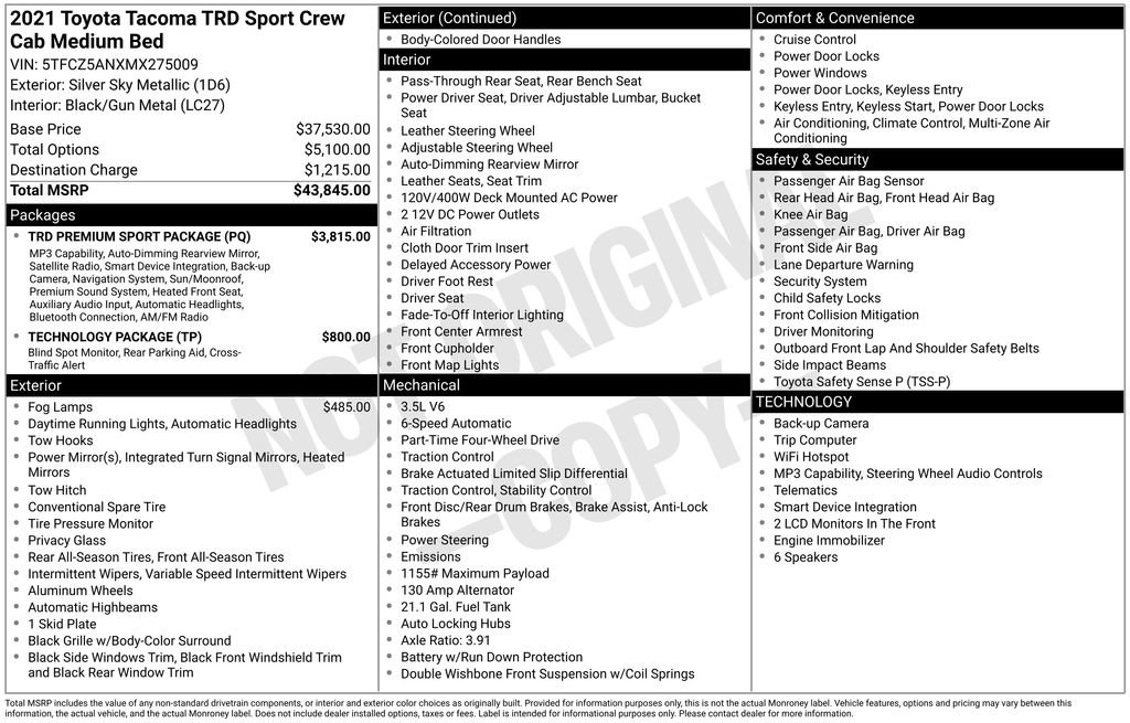 Used 2021 Toyota Tacoma TRD Sport w/ TRD Premium Sport Package image 8