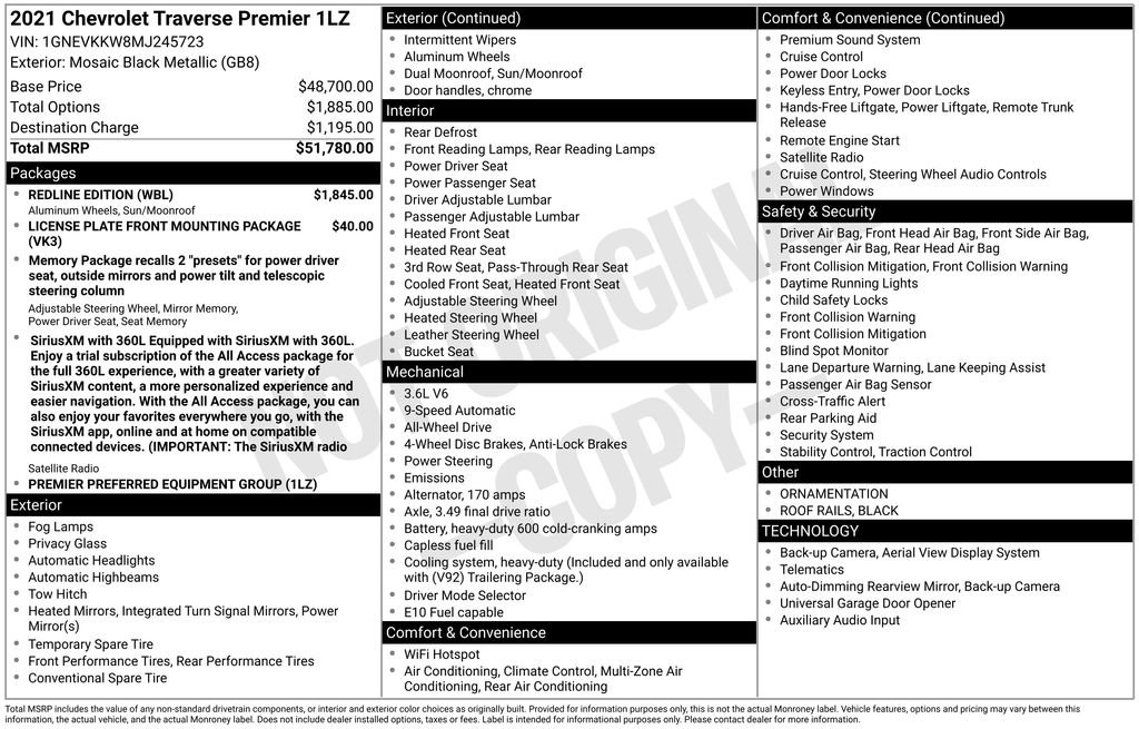 Used 2021 Chevrolet Traverse Premier w/ Redline Edition AWD/4WD image 4