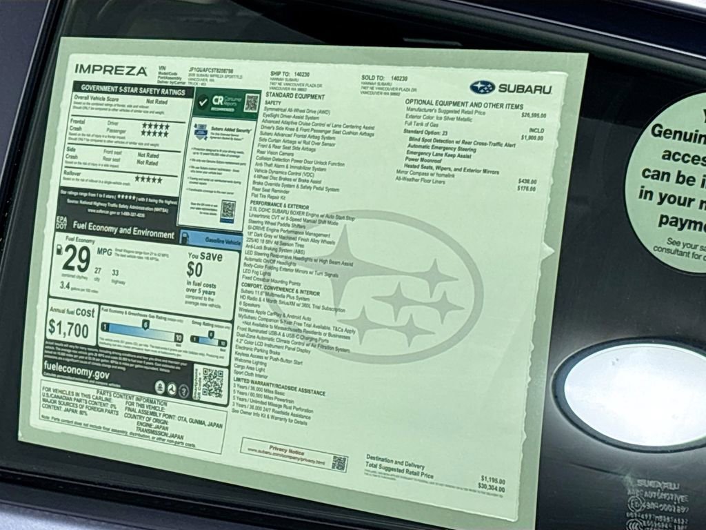 New 2026 Subaru Impreza 2.0i Sport image 24