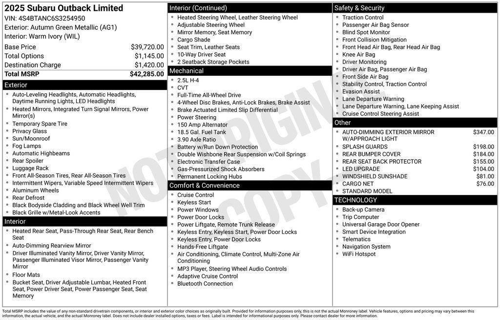 Certified 2025 Subaru Outback Limited image 47