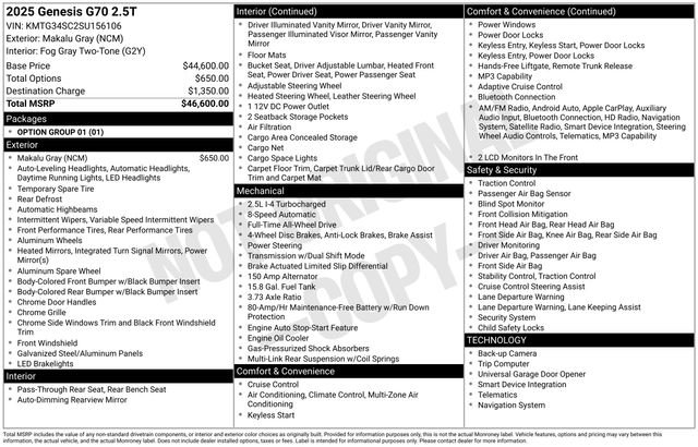 Used 2025 Genesis G70 2.5T image 2