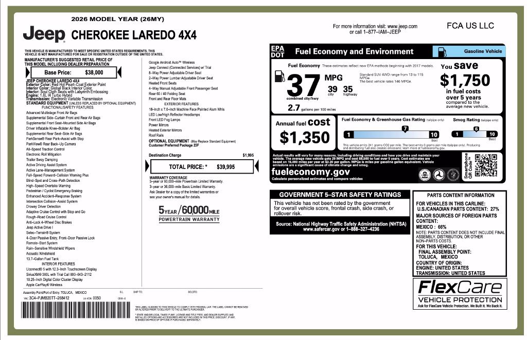 New 2026 Jeep Cherokee Laredo AWD/4WD image 2