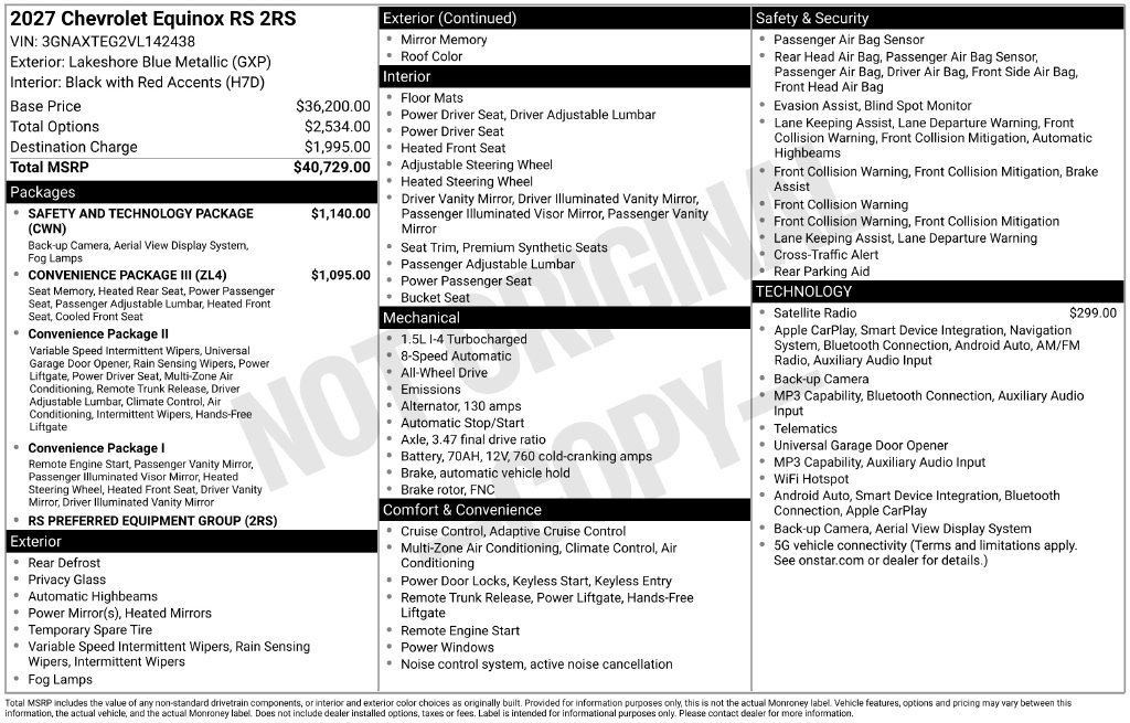 New 2027 Chevrolet Equinox RS w/ Safety and Technology Package AWD/4WD image 4