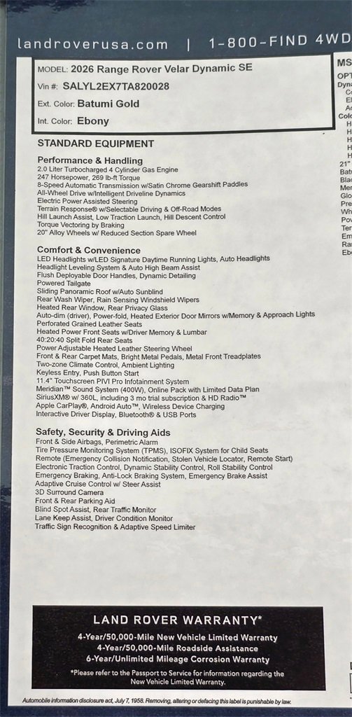 New 2026 Land Rover Range Rover Velar Dynamic SE image 34