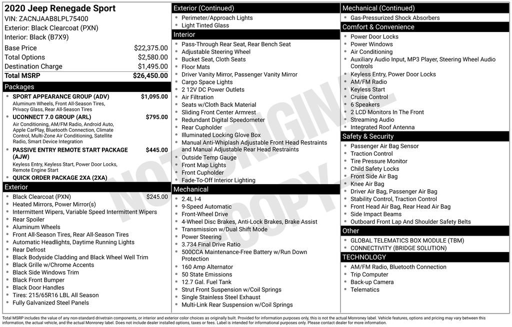 Used 2020 Jeep Renegade Sport w/ Sport Appearance Group image 2