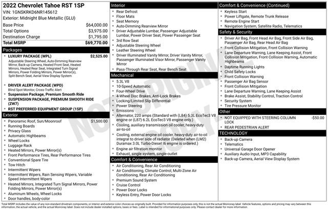Used 2022 Chevrolet Tahoe RST w/ Luxury Package AWD/4WD image 5