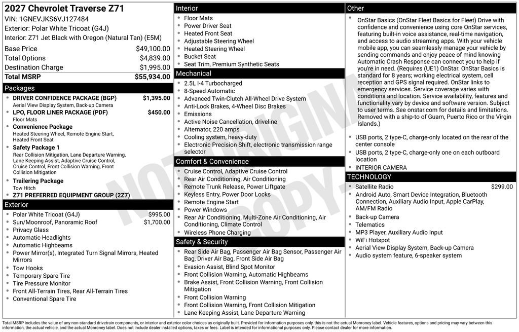New 2027 Chevrolet Traverse Z71 w/ Driver Confidence Package AWD/4WD image 10