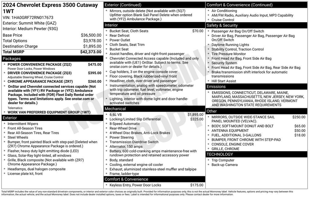 New 2024 Chevrolet Express 3500 w/ Power Convenience Package image 31