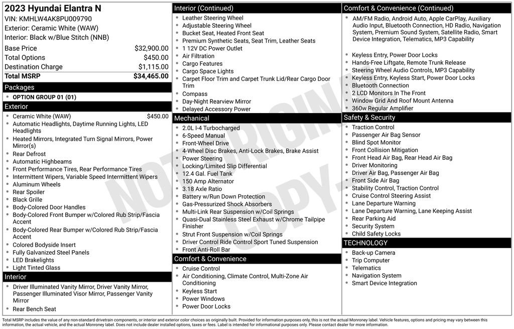 Used 2023 Hyundai Elantra N Base image 19