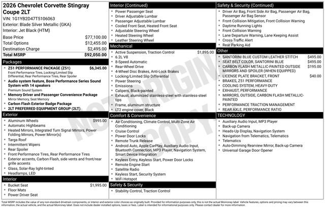 New 2026 Chevrolet Corvette Stingray Preferred Cpe w/ Z51 Performance Package image 37