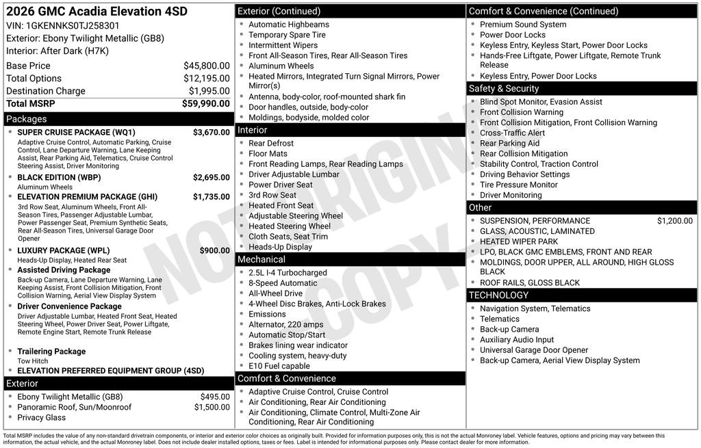New 2026 GMC Acadia Elevation w/ Super Cruise Package image 45