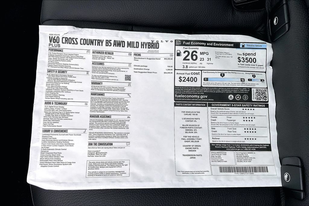New 2026 Volvo V60 B5 Cross Country Plus w/ Climate Package AWD/4WD image 15