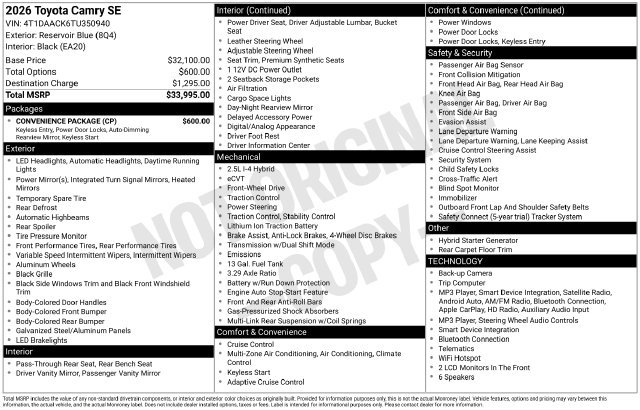 Certified 2026 Toyota Camry SE w/ Convenience Package FWD image 32