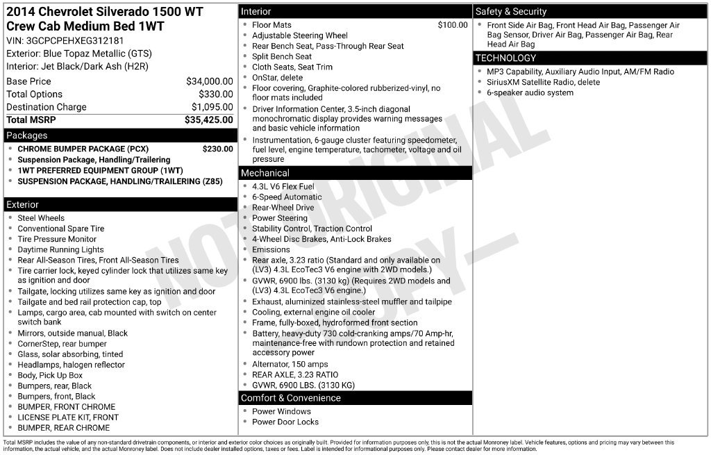 Used 2014 Chevrolet Silverado 1500 W/T w/ Chrome Bumper Package RWD image 2