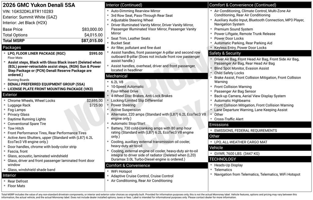 New 2026 GMC Yukon Denali w/ LPO, Floor Liner Package image 6