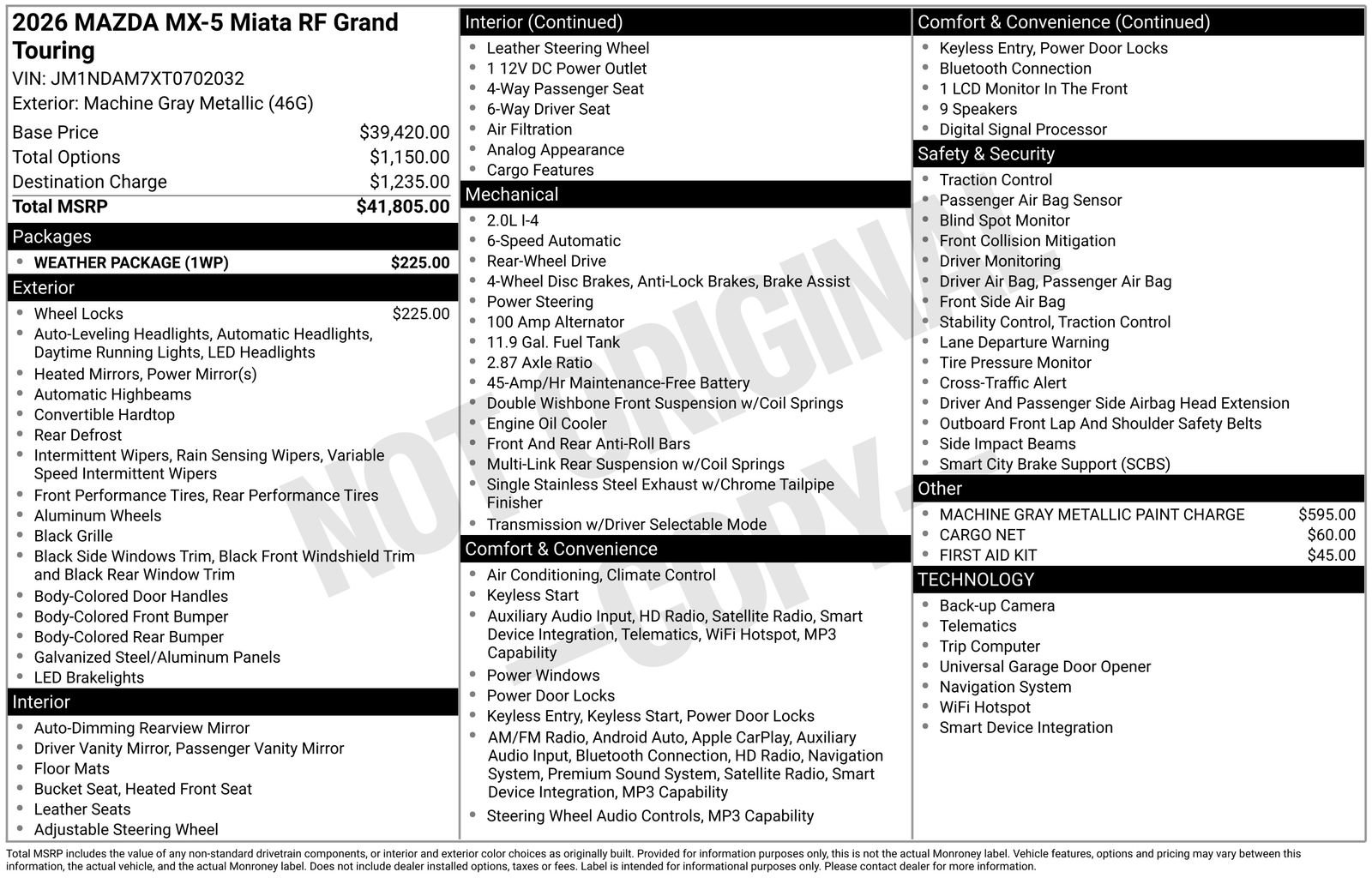 New 2026 MAZDA MX-5 Miata RF Grand Touring w/ Weather Package RWD image 4