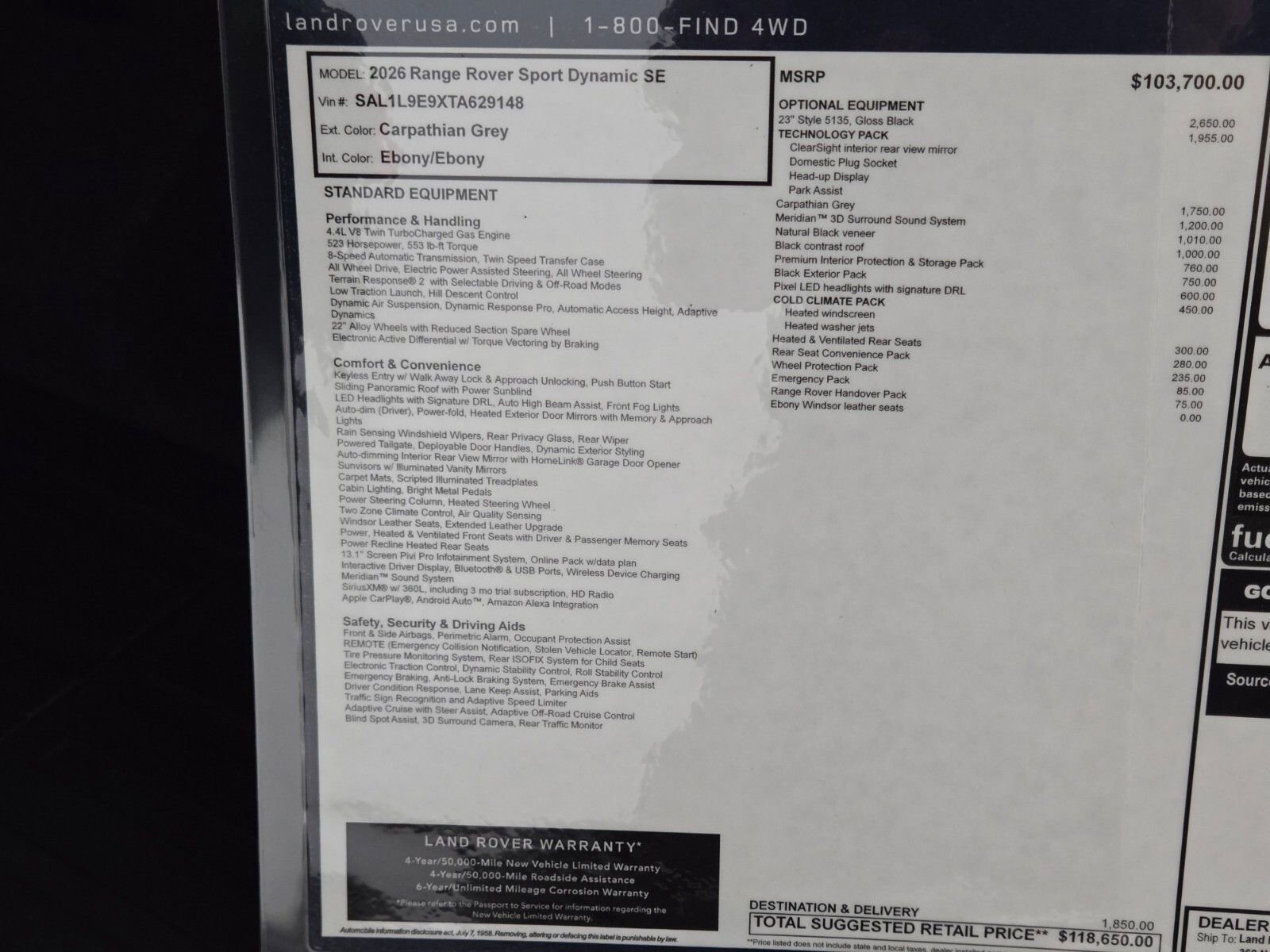 New 2026 Land Rover Range Rover Sport Dynamic SE AWD/4WD image 34