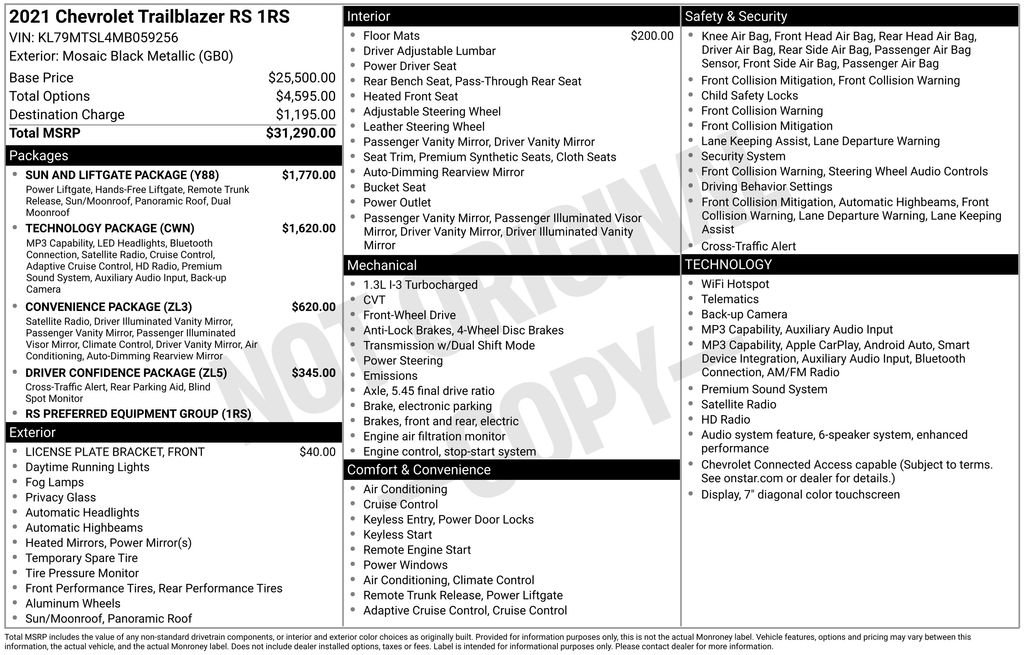 Used 2021 Chevrolet TrailBlazer RS w/ Sun and Liftgate Package FWD image 19