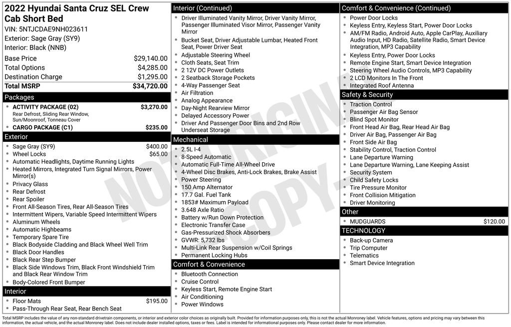 Used 2022 Hyundai Santa Cruz SEL w/ Activity Package AWD/4WD image 32