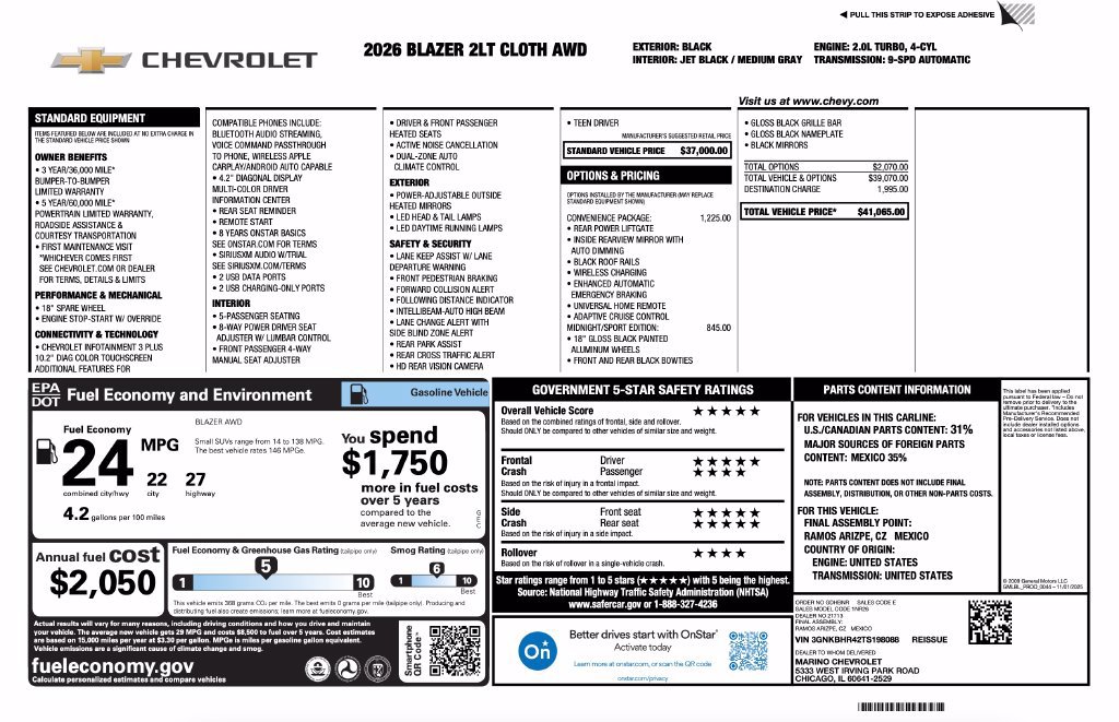 New 2026 Chevrolet Blazer LT w/ Convenience Package AWD/4WD image 2