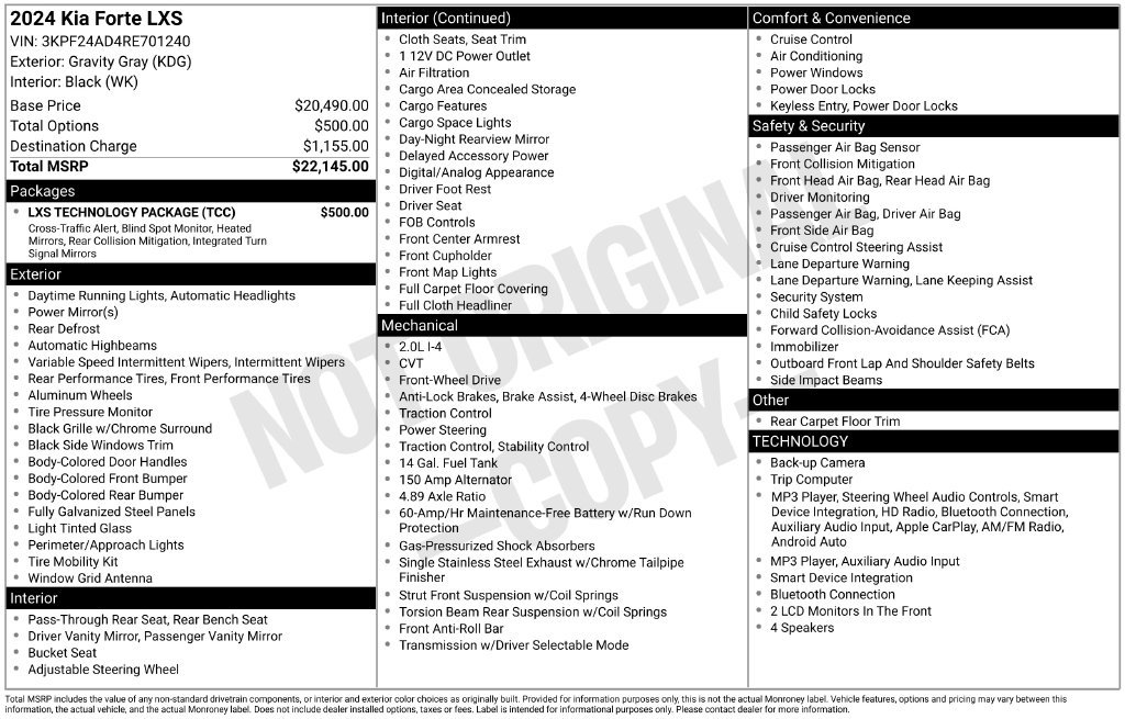 Used 2024 Kia Forte LXS w/ LXS Technology Package FWD image 5