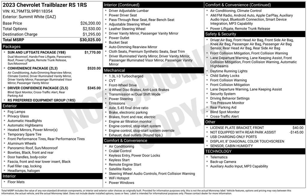 Used 2023 Chevrolet TrailBlazer RS w/ Sun and Liftgate Package image 17