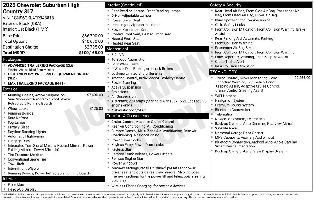 New 2026 Chevrolet Suburban High Country AWD/4WD image 33