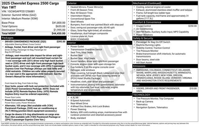 New 2025 Chevrolet Express 2500 Work Van w/ Driver Convenience Package image 5