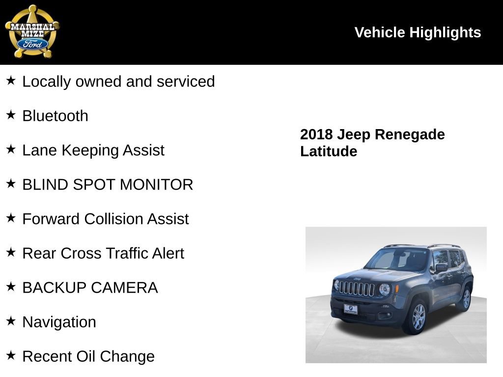 Used 2018 Jeep Renegade Latitude w/ UConnect 8.4 Nav Group image 2
