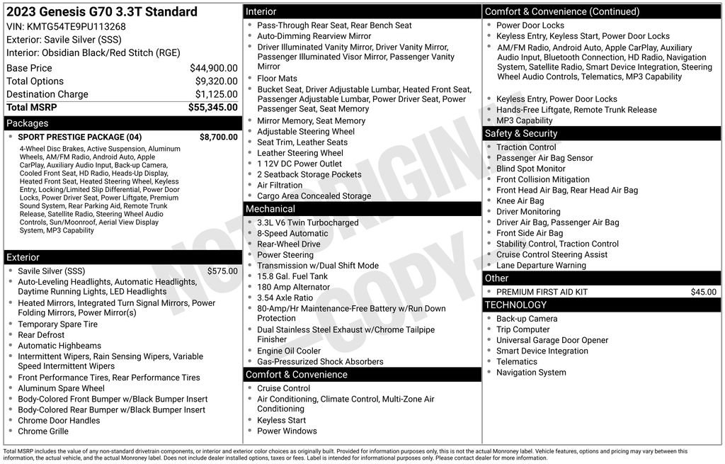 Used 2023 Genesis G70 3.3T w/ Sport Prestige Package image 10