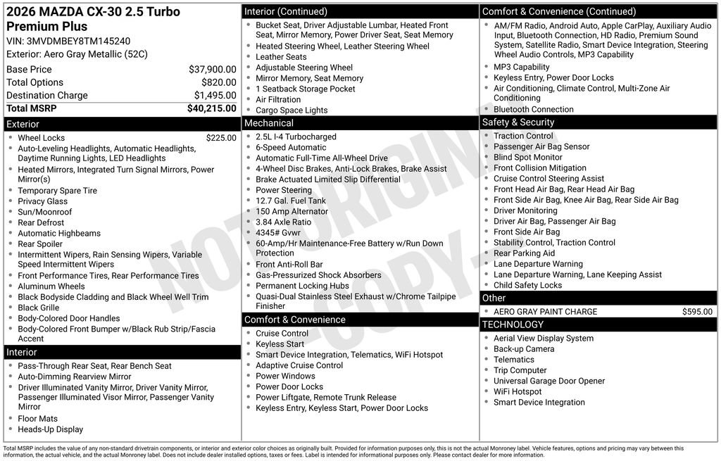 New 2026 MAZDA CX-30 2.5 Turbo w/ Premium Plus Pkg AWD/4WD image 10