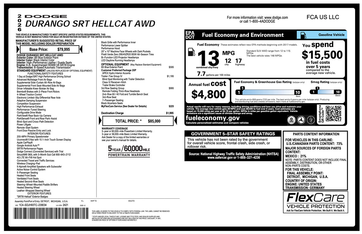 Used 2026 Dodge Durango SRT Hellcat w/ Trailer Tow Group IV AWD/4WD image 2