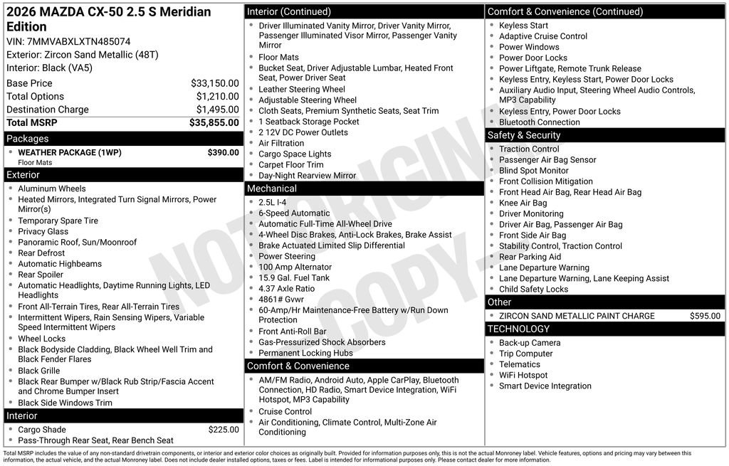 New 2026 MAZDA CX-50 Meridian Edition w/ Weather Package AWD/4WD image 6