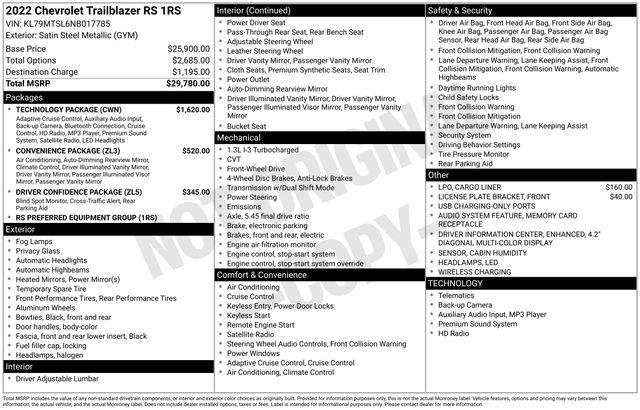 Used 2022 Chevrolet TrailBlazer RS w/ Technology Package image 31